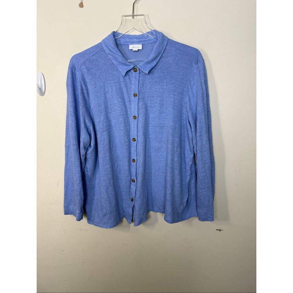 J.Jill Love Linen 100% Linen Blue Button Front Collared Shirt XL Petite 100% Lin